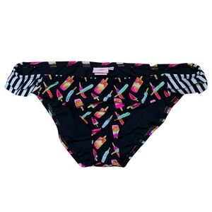 Juicy Couture Bikini Swim Bottom Ruffle Popsicle Print Black Multicolor Medium